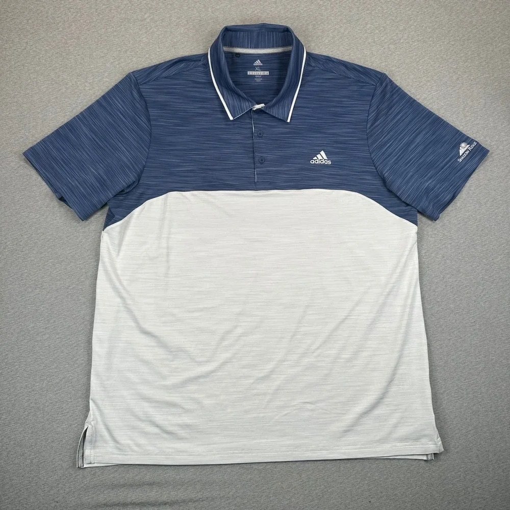 Adidas Polo Shirt Mens XL Navy Blue Grey Colorblock Shadow Ridge Golf Club